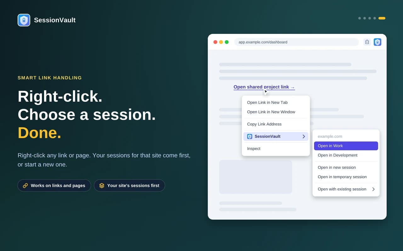 Right-click menu offering to open a link in an existing or new session